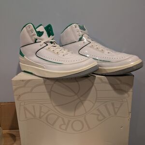 Air Jordan 2 White and Green High-Top Sneakers